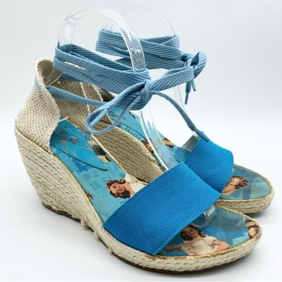 Jeffrey Campbell Western Lady Novelty Print Espadrille Lace Up Ankle Wedges Sz 9 - Picture 1 of 15